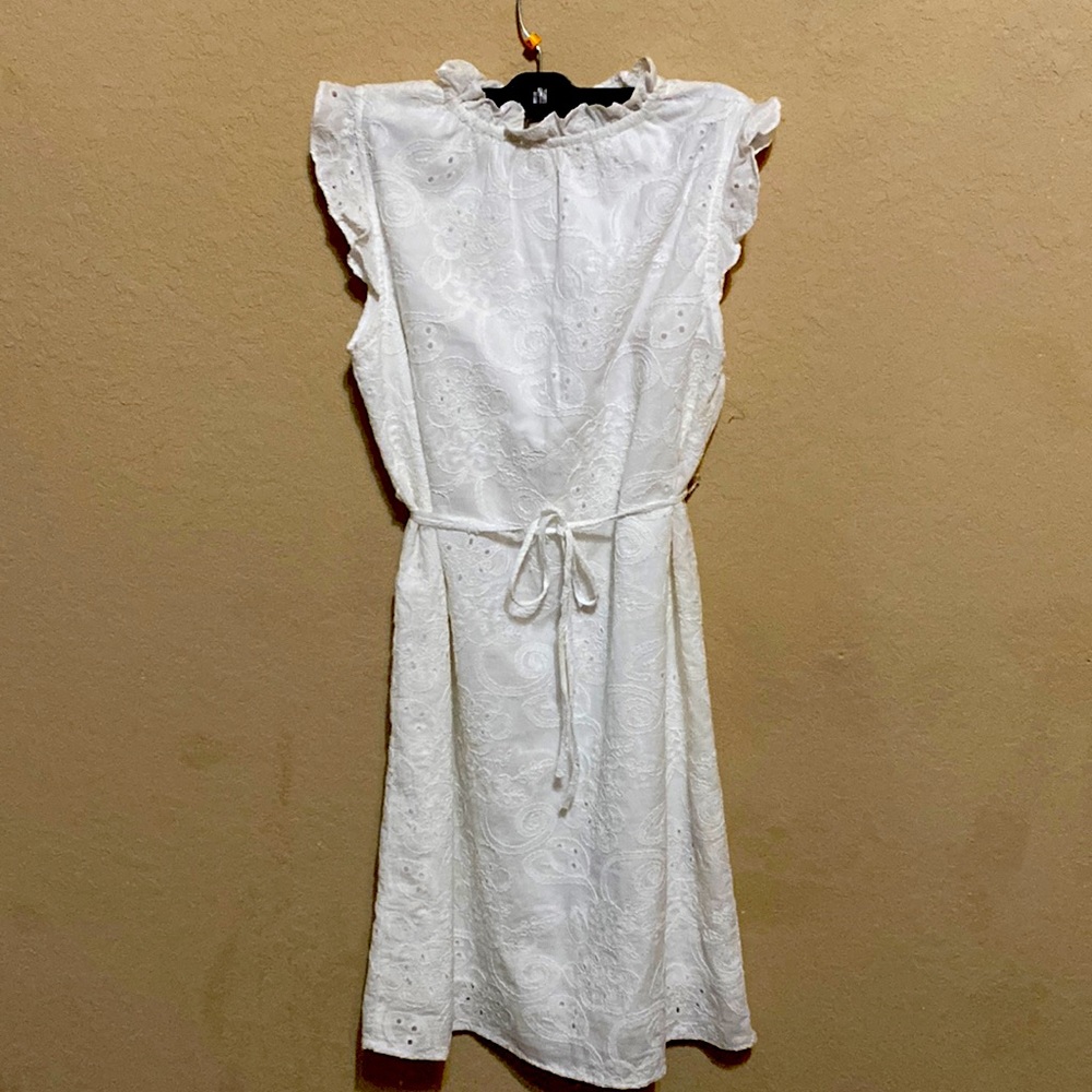 EYELET CAP SLEEVE MINI DRESS nanette nanette lepore cotton white dress